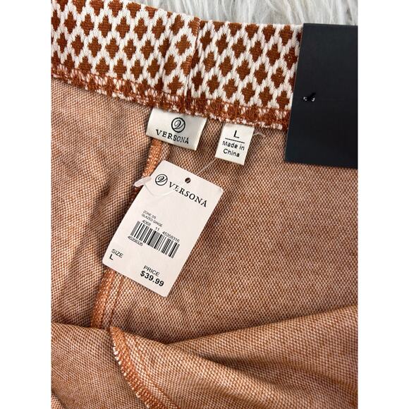 NWT Versona Women's Printed Flat Front Flare Leg Pants Brown Cream Size Large - Picture 7 of 11